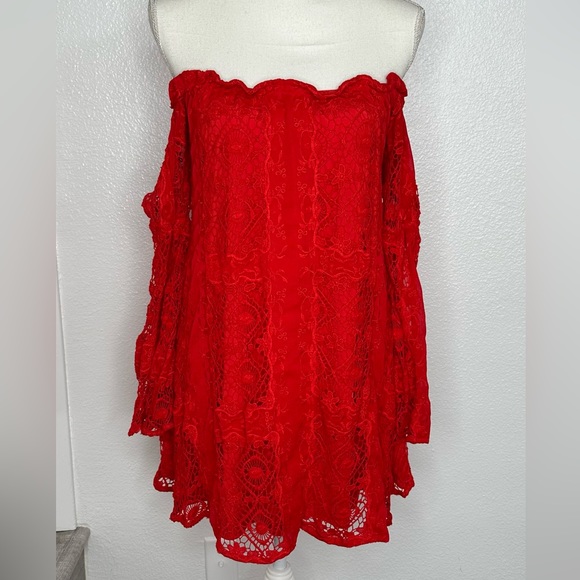 For Love And Lemons Garden Rose Hot Red Dress Small - Picture 12 of 14